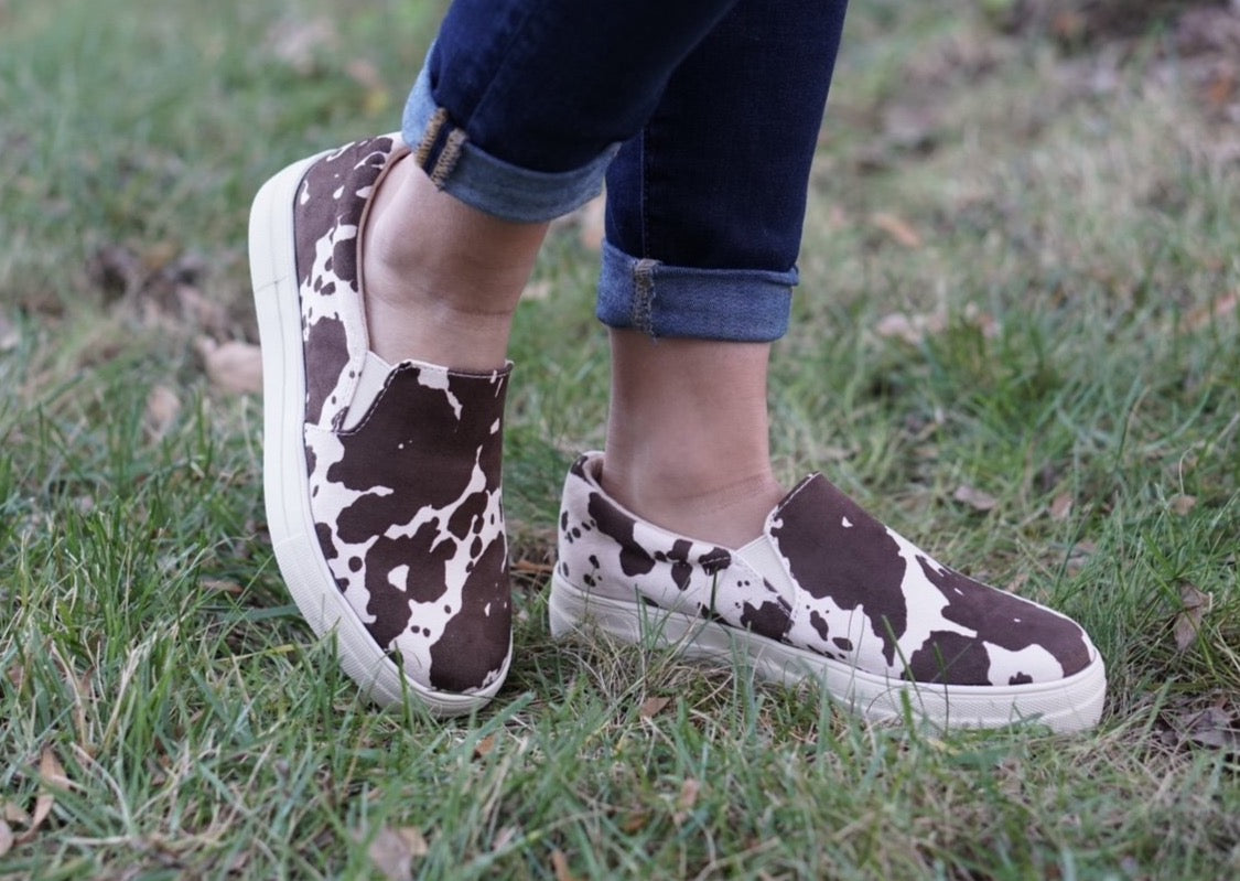 Cow Print Slip-On Sneakers